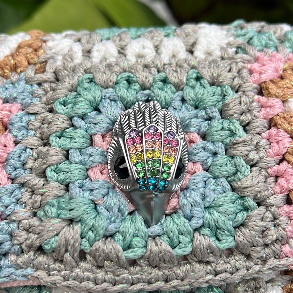 small crochet boho crossbody bag pastel blue pink